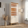 Cristaleira 4 Portas Vidro LED 180x70 cm Paraty Off White Canela MOBLER