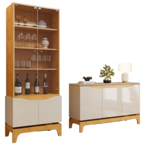 Cristaleira E Balcao Buffet Joile Cedro Off White DJ MOVEIS
