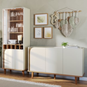 Cristaleira e Balcão Buffet Jurere Off White Matte Freijo Colibri