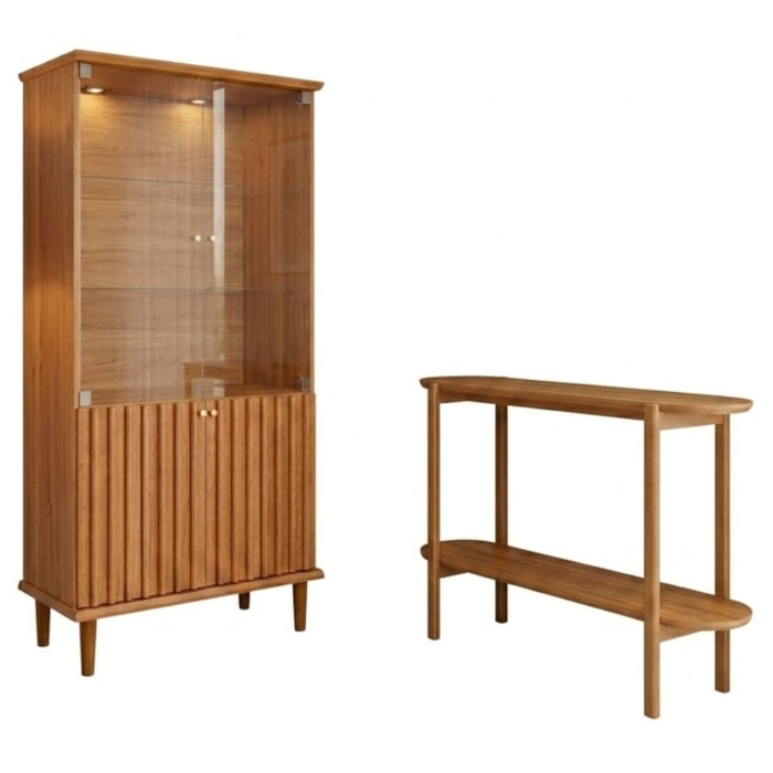 Cristaleira Luiza 4 Portas Vidro e Aparador Lotus Cinamomo MOLCI