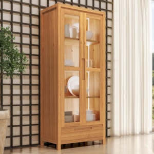 Cristaleira Madeira Macica Taeda Com LED 190X80 cm 1554N Rustico Claro Festra