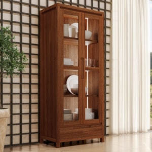 Cristaleira Madeira Macica Taeda Com LED 190X80 cm 1554N Rustico Escuro Festra