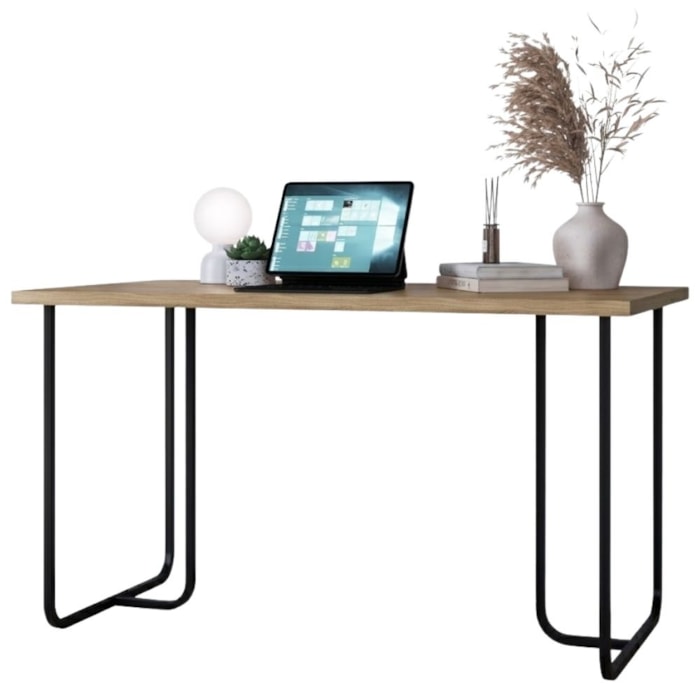 esa Escrivaninha Escritorio Versatil 135 cm P1069 Oak Preto PP Milani Store