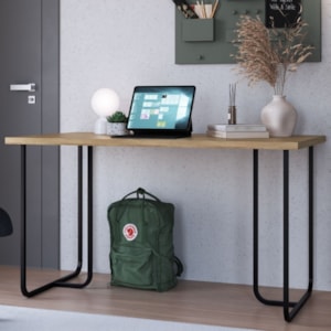 esa Escrivaninha Escritorio Versatil 135 cm P1069 Oak Preto PP Milani Store