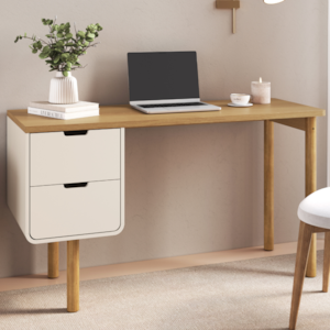 Escrivaninha 2 Gavetas 136 cm Pes Madeira Maciça 28106 Hanover Off White Artesano