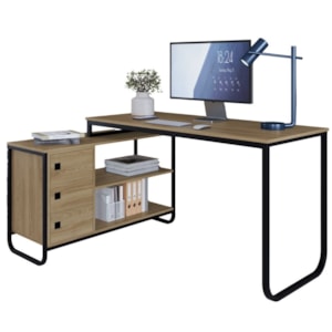 Escrivaninha De Canto 3 Gavetas P1063 Oak Preto PP Milani Store