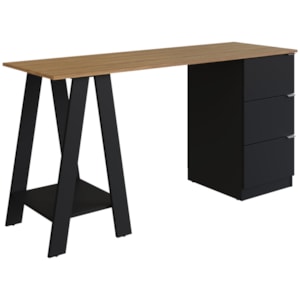 Escrivaninha Mesa Escritorio Cavalete 3 Gavetas B62 Mell Preto NOVAM Escrivaninha Mesa Escritorio Cavalete 3 Gavetas B62 Mell Preto NOVAM