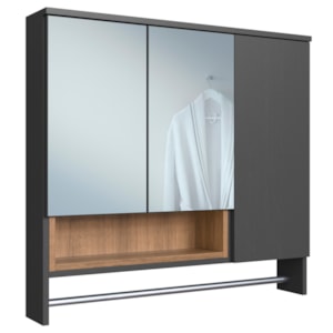 Espelheira Com Toalheiro 3 Portas 80 cm ES9002 Mell Grafite FAEM Espelheira Com Toalheiro 3 Portas 80 cm ES9002 Mell Grafite FAEM