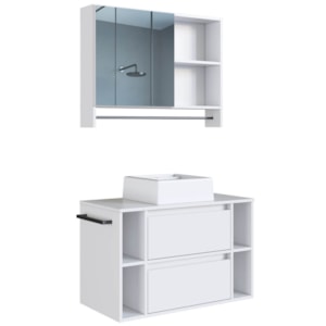 Espelheira e Gabinete Suspenso com Cuba 80cm Branco PRODDY