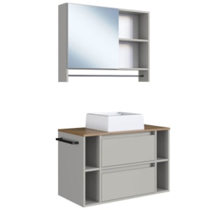 Espelheira e Gabinete Suspenso com Cuba 80cm Mel Arenas PRODDY Espelheira e Gabinete Suspenso com Cuba 80cm Mel Arenas PRODDY