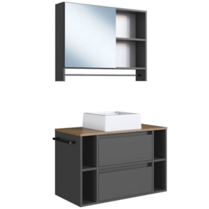 Espelheira e Gabinete Suspenso com Cuba 80cm Mel Grafite PRODDY Espelheira e Gabinete Suspenso com Cuba 80cm Mel Grafite PRODDY