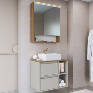 Espelheira Gabinete Suspenso Com Cuba Branca 60 cm Mell Arenas PRODDY