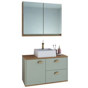 Espelheira Gabinete Suspenso Com Cuba Branca MDF Livia Freijo Moscatel FAEM