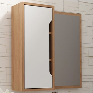 Espelheira Para Banheiro 60 cm 1 Porta BN3648 Amendoa Branco Tecno Mobili