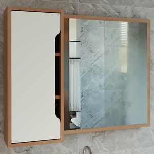 Espelheira Reversivel Para Banheiro 1 Porta BN3645 Amendoa Branco Tecno Mobili