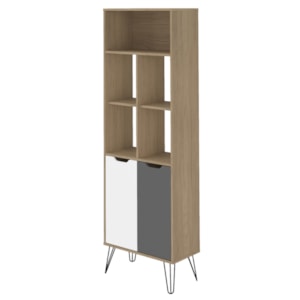 Estante 2 Portas 5 Nichos 182X60 cm Carvalho Branco Grafite ARLY Estante 2 Portas 5 Nichos 182X60 cm Carvalho Branco Grafite ARLY