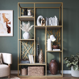 Estante Alta 6 Prateleiras P1057 122 cm Arenas Dourado PP Milani Store