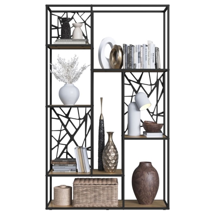 Estante Alta 6 Prateleiras P1057 122 cm Oak Preto PP Milani Store