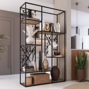 Estante Alta 6 Prateleiras P1057 122 cm Oak Preto PP Milani Store