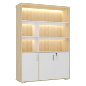 Estante Escritorio Com LED 3 Portas Tampo Tamburato 193X136 cm Carvalho Branco Artany