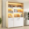 Estante Escritorio Com LED 3 Portas Tampo Tamburato 193X136 cm Carvalho Branco Artany