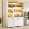 Estante Escritorio Com LED 3 Portas Tampo Tamburato 193X136 cm Carvalho Branco Artany