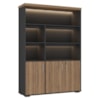 Estante Escritorio Com LED 3 Portas Tampo Tamburato 193X136 cm Nogal Preto Artany
