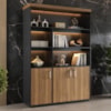 Estante Escritorio Com LED 3 Portas Tampo Tamburato 193X136 cm Nogal Preto Artany