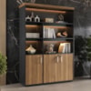 Estante Escritorio Com LED 3 Portas Tampo Tamburato 193X136 cm Nogal Preto Artany