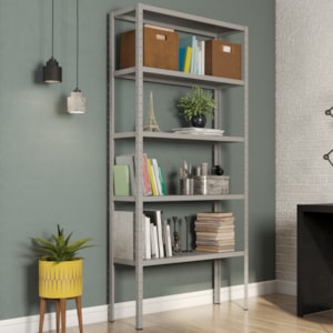 Estante Estilo Industrial 5 Prateleiras 200X95 cm Cinza ARTEF