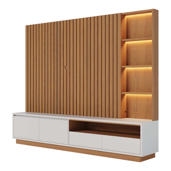 Estante Home Ripado Tv 82 Pol 240 cm Cancun Freijo Off White Matte Colibri