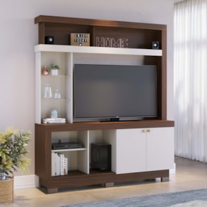 Estante Home Tv 50 Pol 2 Portas 161 cm Valenca Nogueira Real Off White Colibri