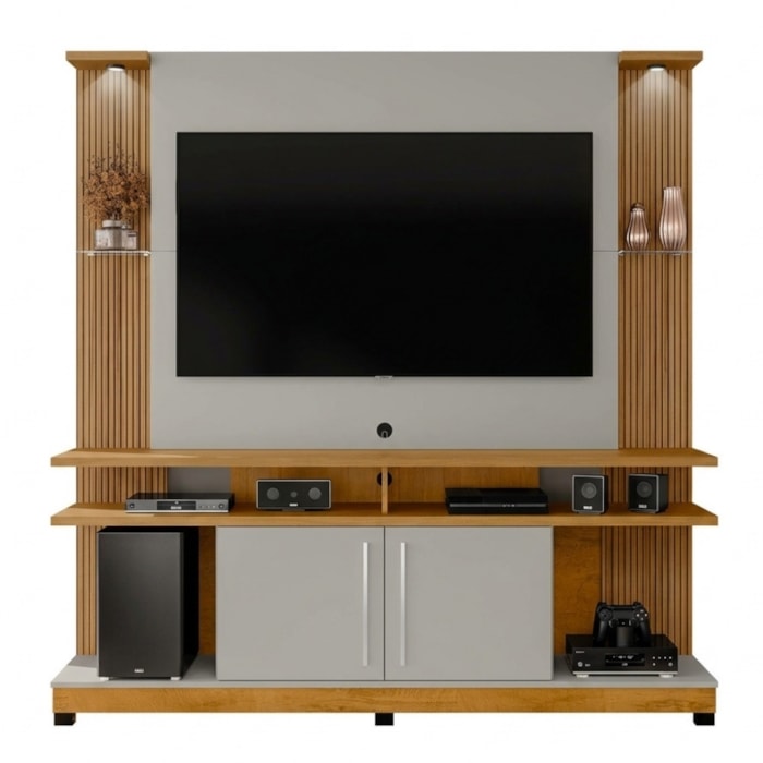 Estante Home Tv 55 Pol Com LED 180 cm York Cinamomo Off White BECHARA