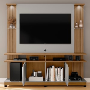 Estante Home Tv 55 Pol Com LED 180 cm York Cinamomo Off White BECHARA