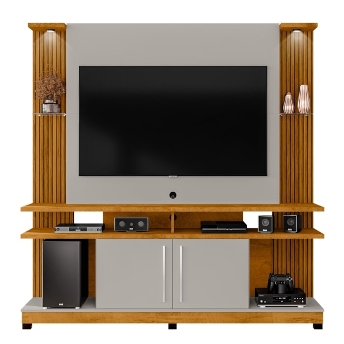 Estante Home Tv 55 Pol Com LED 180 cm York Naturalle Off White BECHARA