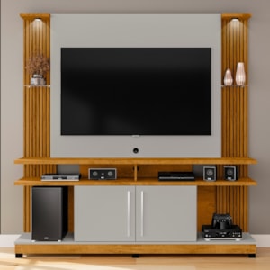 Estante Home Tv 55 Pol Com LED 180 cm York Naturalle Off White BECHARA