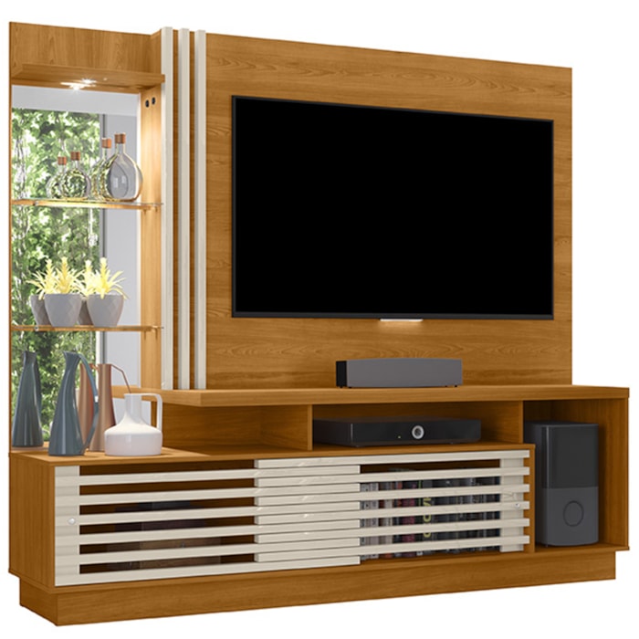 Estante Home Tv 60 Pol 200 cm Frizz Plus Cinamomo Off White MADETEC