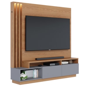 Estante Home Tv 65 Pol 180 cm 2 Portas Humaita Freijo Cinza Colibri