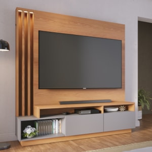 Estante Home Tv 65 Pol 180 cm 2 Portas Humaita Freijo Cinza Colibri
