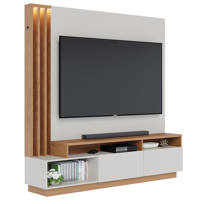 Estante Home Tv 65 Pol 180 cm 2 Portas Humaita Off White Matte Freijo Colibri