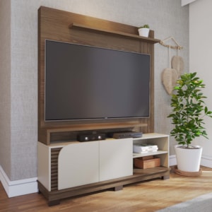 Estante Home Tv 65 Pol 2 Portas 152 cm Jurere Amendoa Off White Matte