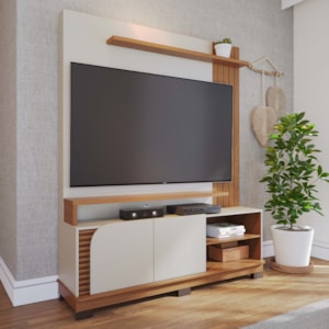 Estante Home Tv 65 Pol 2 Portas 152 cm Jurere Off White Matte Freijo Colibri