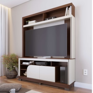 Estante Home Tv 65 Pol 2 Portas 160 cm Belaya Nogueira Real Off White Matte Colibri