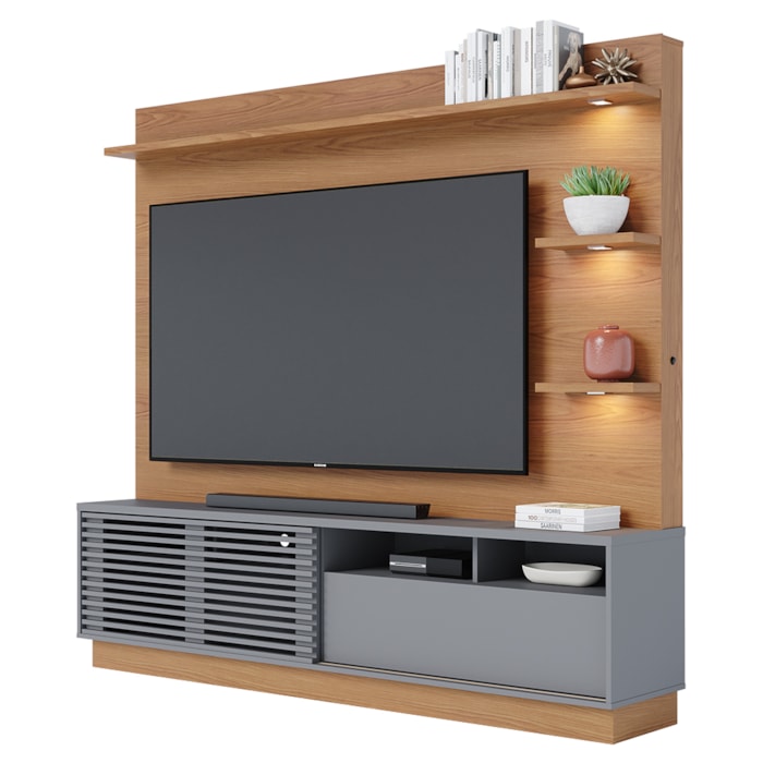 Estante Home Tv 70 Pol 200 cm Campeche Freijo Cinza Colibri