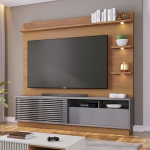 Estante Home Tv 70 Pol 200 cm Campeche Freijo Cinza Colibri
