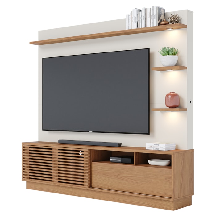 Estante Home Tv 70 Pol 200 cm Campeche Freijo Off White Matte Colibri