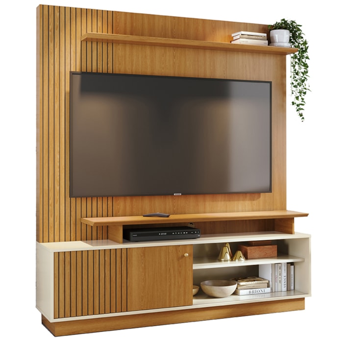 Estante Home Tv 75 Pol 160 cm 1 Porta Ares Cinamomo Off White MADETEC
