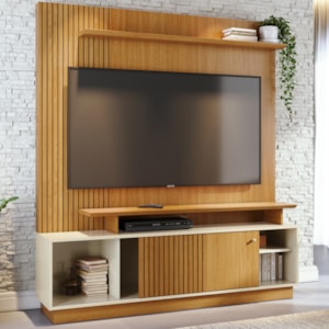 Estante Home Tv 75 Pol 160 cm 1 Porta Ares Cinamomo Off White MADETEC