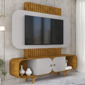 Estante Home Tv 75 Pol 180 cm Embau Naturalle Off White BECHARA
