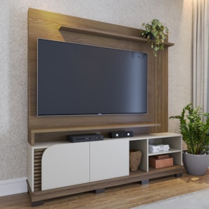 Estante Home Tv 75 Pol 2 Portas 182 cm Jurere Amendoa Off White Matte Colibri